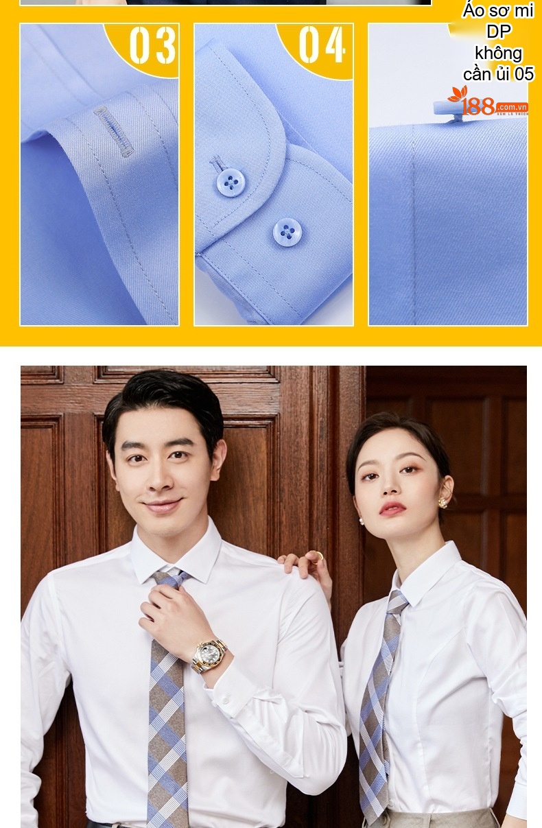 Áo Sơ Mi Dài Tay Nam/Nữ Cotton Chống Nhăn Sọc Caro Công Sở Màu Xanh Dương chi tiết 24