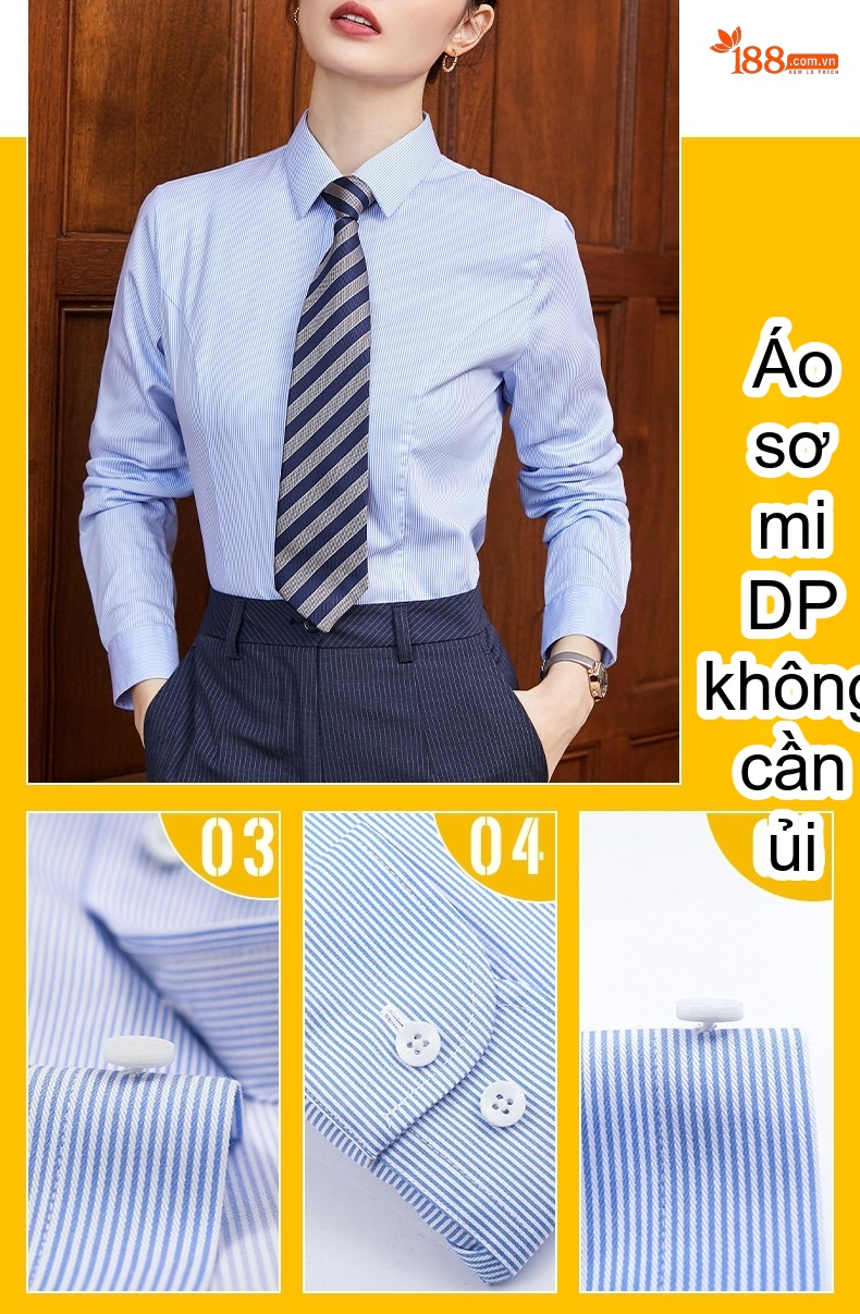 Áo Sơ Mi Dài Tay Nam/Nữ Cotton Chống Nhăn Sọc Caro Công Sở Màu Xanh Dương chi tiết 18