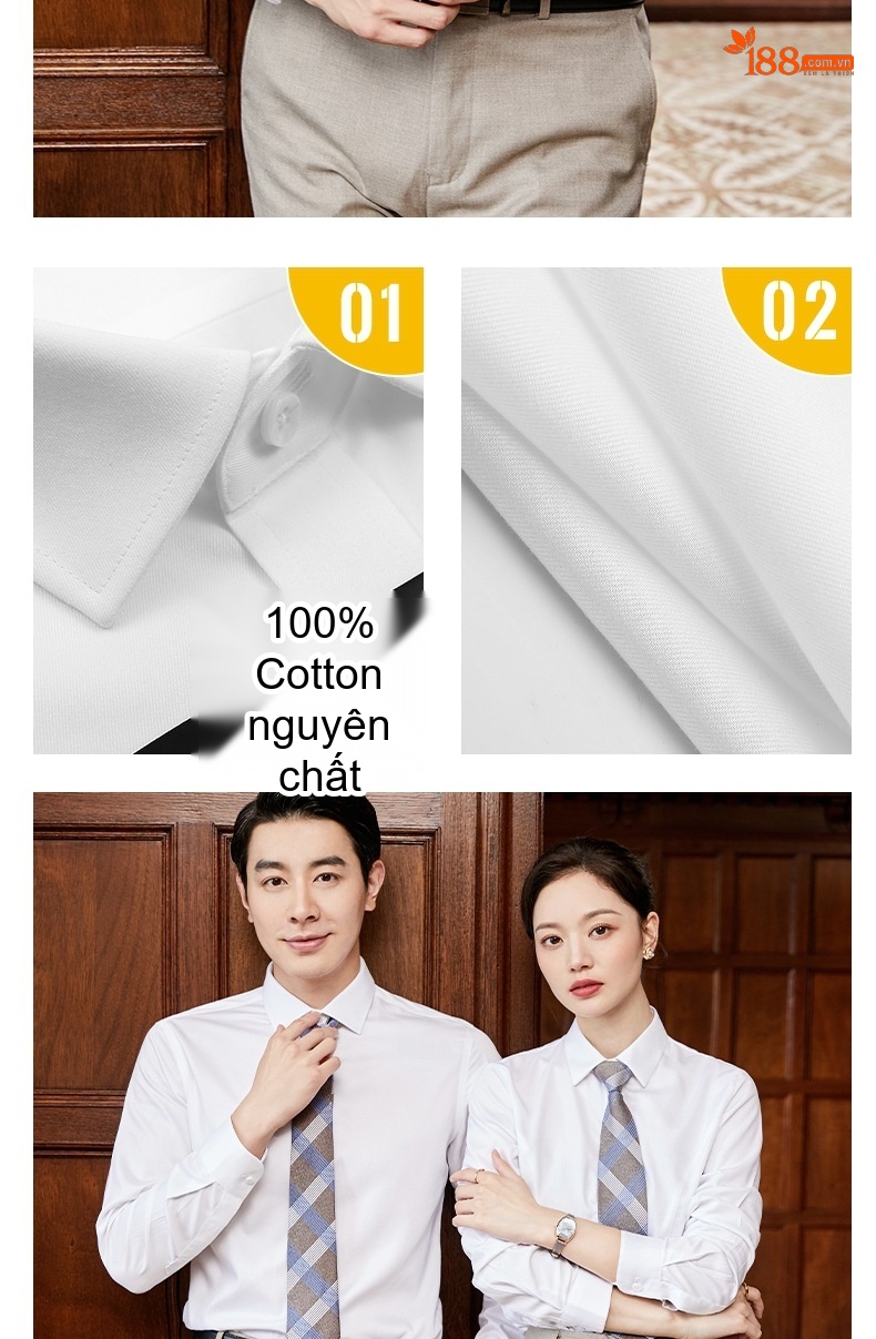 Áo Sơ Mi Dài Tay Nam/Nữ Cotton Chống Nhăn Sọc Caro Công Sở Màu Xanh Dương chi tiết 26