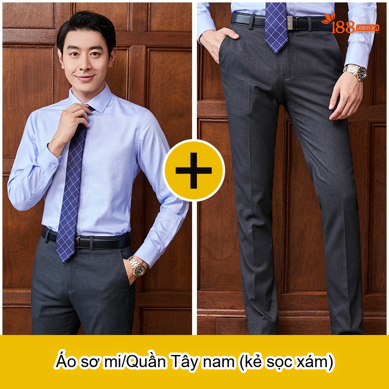 Áo Sơ Mi Dài Tay Nam Nữ Cotton Chống Nhăn Thêu Logo Màu Xanh Lam