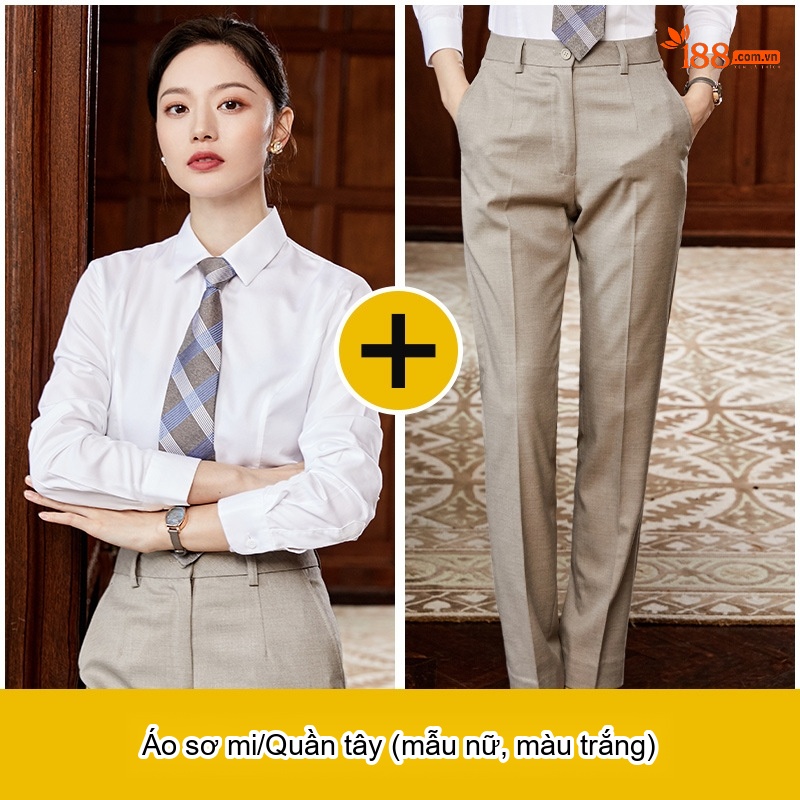 Áo Sơ Mi Dài Tay Nam Nữ Cotton Chống Nhăn Thêu Logo Màu Xanh Lam