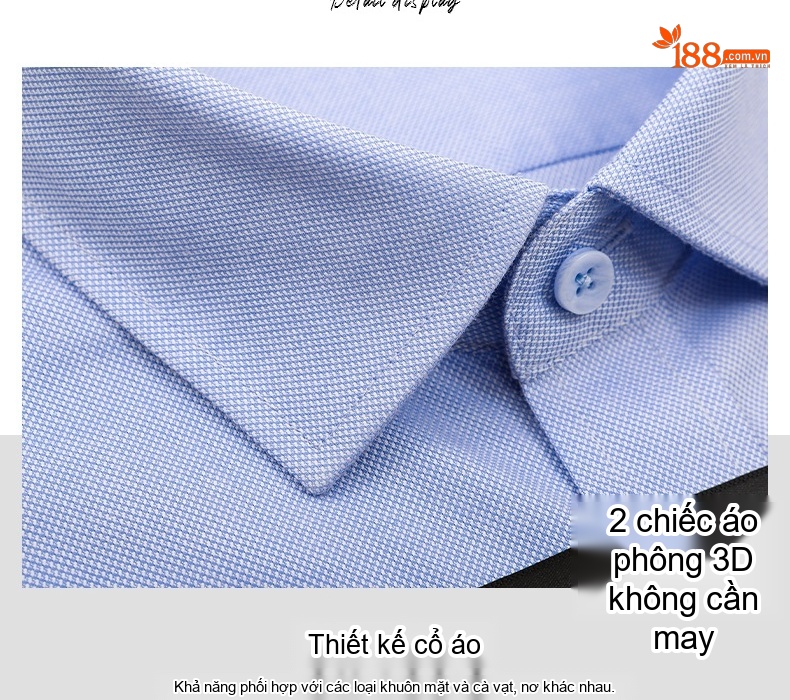 Áo Sơ Mi Dài Tay Nam Nữ Cotton Chống Nhăn Thêu Logo Màu Xanh Lam chi tiết 39
