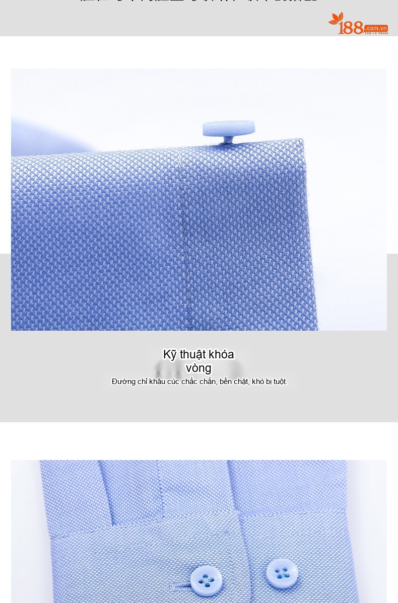 Áo Sơ Mi Dài Tay Nam Nữ Cotton Chống Nhăn Thêu Logo Màu Xanh Lam chi tiết 40
