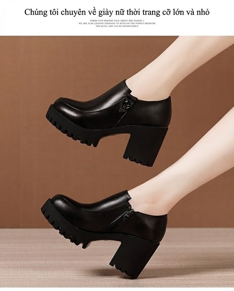 Giày Búp Bê Nữ Da Bóng Đế Xuồng Cao Gót Chiều Cao Đế Khoảng 6cm Màu Đen chi tiết 9