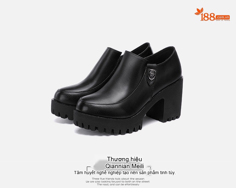 Giày Búp Bê Nữ Da Bóng Đế Xuồng Cao Gót Chiều Cao Đế Khoảng 6cm Màu Đen chi tiết 13