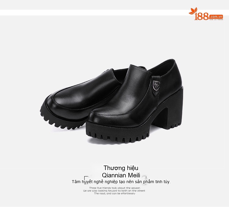 Giày Búp Bê Nữ Da Bóng Đế Xuồng Cao Gót Chiều Cao Đế Khoảng 6cm Màu Đen chi tiết 14