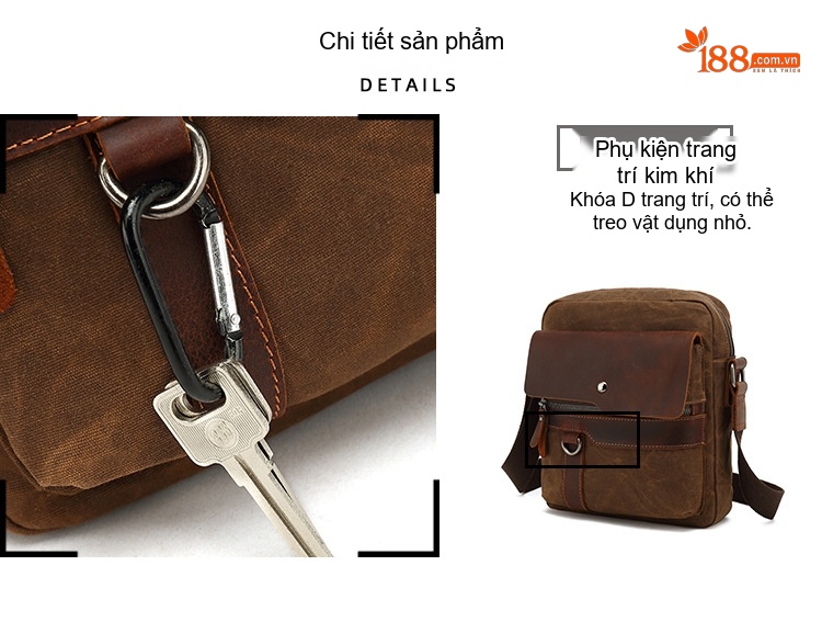 Túi Đeo Vai Vải Canvas Nam Nắp Da Túi Đựng Máy Ảnh Đeo Chéo Ngực Bụng Màu Nâu, Xanh Rêu chi tiết 9