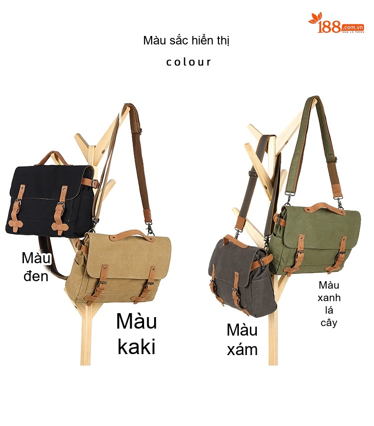 Túi Đeo Chéo Nam Vải Canvas Đa Năng Phong Cách Hàn Quốc Màu Xám, Xanh Lá, Nâu, Đen... chi tiết 5
