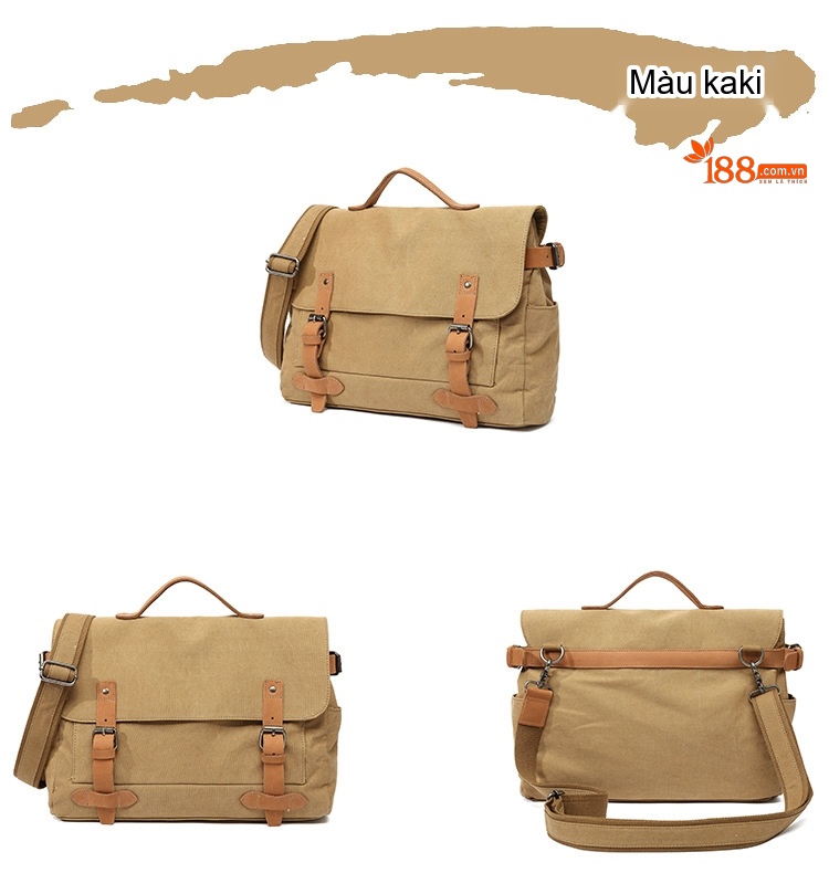 Túi Đeo Chéo Nam Vải Canvas Đa Năng Phong Cách Hàn Quốc Màu Xám, Xanh Lá, Nâu, Đen... chi tiết 6