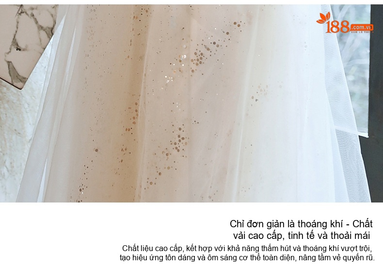 Váy Dạ Hội Nữ Dáng Dài Hai Dây Cổ Yếm Dự Tiệc Sang Trọng Màu Trắng Kem chi tiết 16