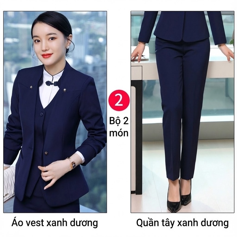 Bộ Vest Công Sở Nữ Lễ Tân Khách Sạn, Quần Áo Đồng Phục Nhân Viên Spa Màu Đen, Đỏ Đô, Xanh Navy...