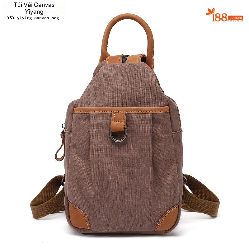 Balo Nữ Vải Canvas Chống Nước Quai Da Thật Màu Hồng, Kem, Nâu, Xám
