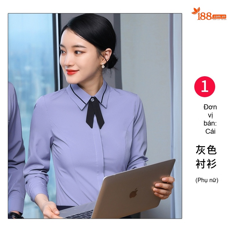 Áo Sơ Mi Công Sở Dài Tay Nam Nữ Màu Trắng, Xám