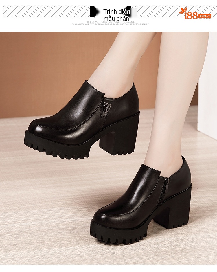 Giày Búp Bê Nữ Da Bóng Đế Xuồng Cao Gót Chiều Cao Đế Khoảng 6cm Màu Đen chi tiết 6