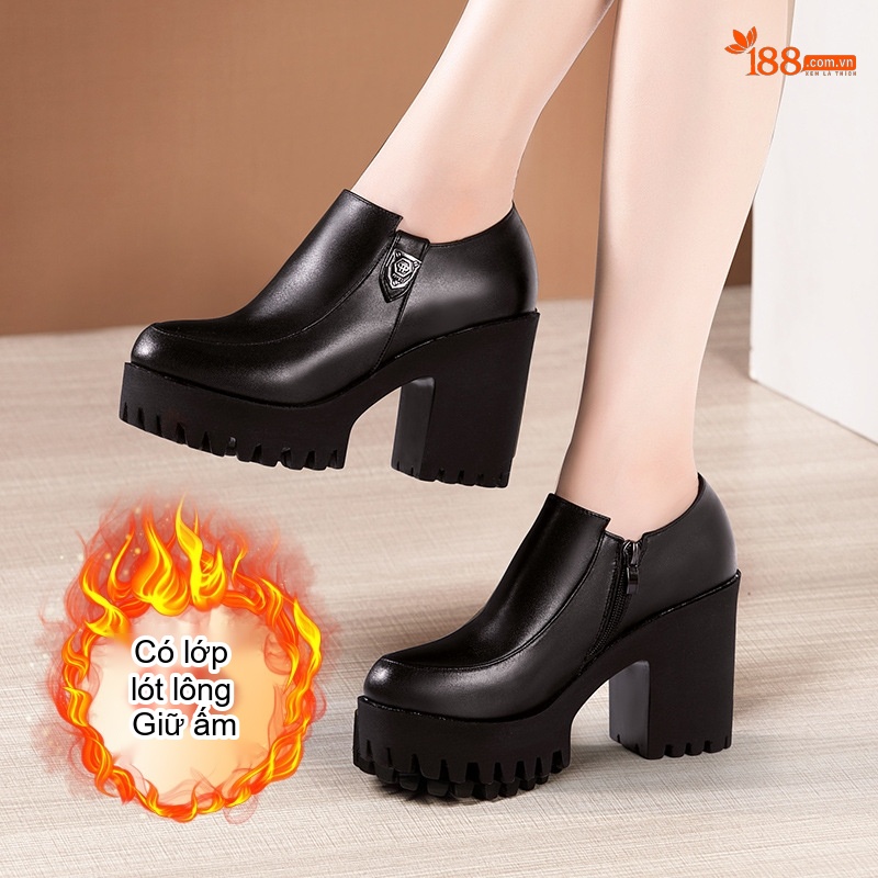 Giày Búp Bê Nữ Da Bóng Đế Xuồng Cao Gót Chiều Cao Đế Khoảng 6cm Màu Đen