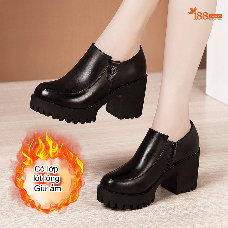 Giày Búp Bê Nữ Da Bóng Đế Xuồng Cao Gót Chiều Cao Đế Khoảng 6cm Màu Đen