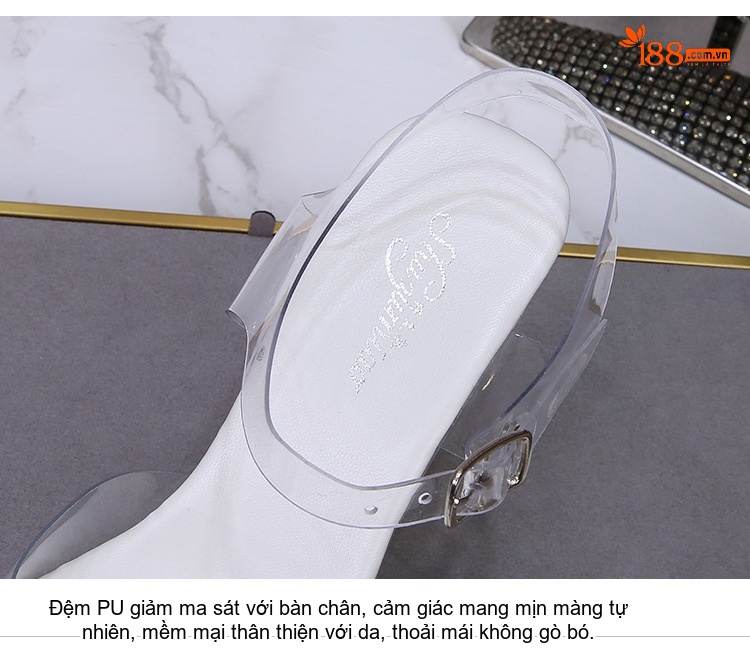 Giày Sandal Cao Gót Nữ Đế Phát Sáng Quai Trong Suốt Gót Cao 10cm chi tiết 5