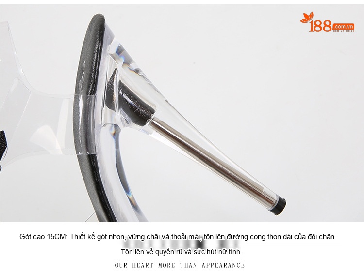 Giày Sandal Cao Gót Nữ Quai Trong Suốt Đế Xuồng 15cm Gót Cao 15cm Màu Đen, Đỏ, Hồng, Tím... chi tiết 4
