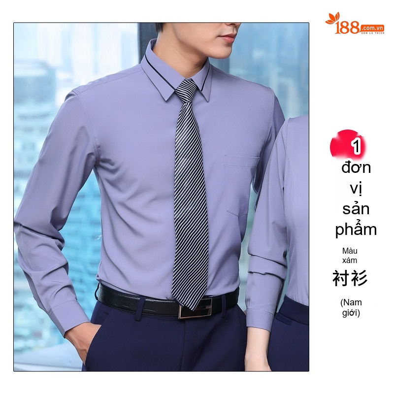 Áo Sơ Mi Công Sở Dài Tay Nam Nữ Màu Trắng, Xám