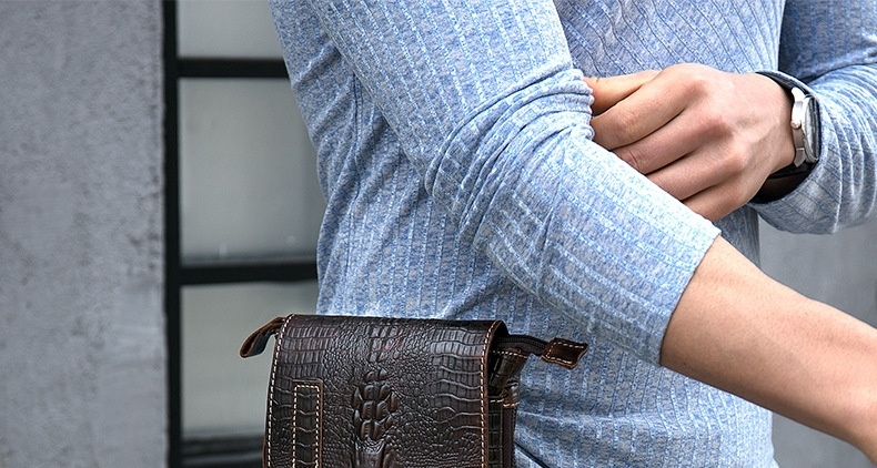 Túi Đeo Chéo Nam Vân Cá Sấu Da Thật Mini Đa Năng Màu Nâu, Đen chi tiết 1