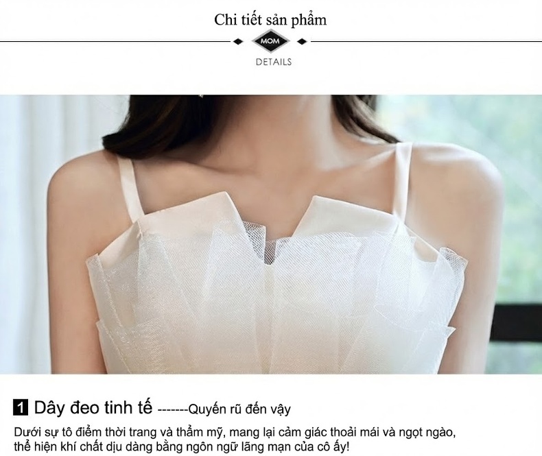 Váy Dạ Hội Nữ Dáng Dài Hai Dây Cổ Yếm Dự Tiệc Sang Trọng Màu Trắng Kem chi tiết 13