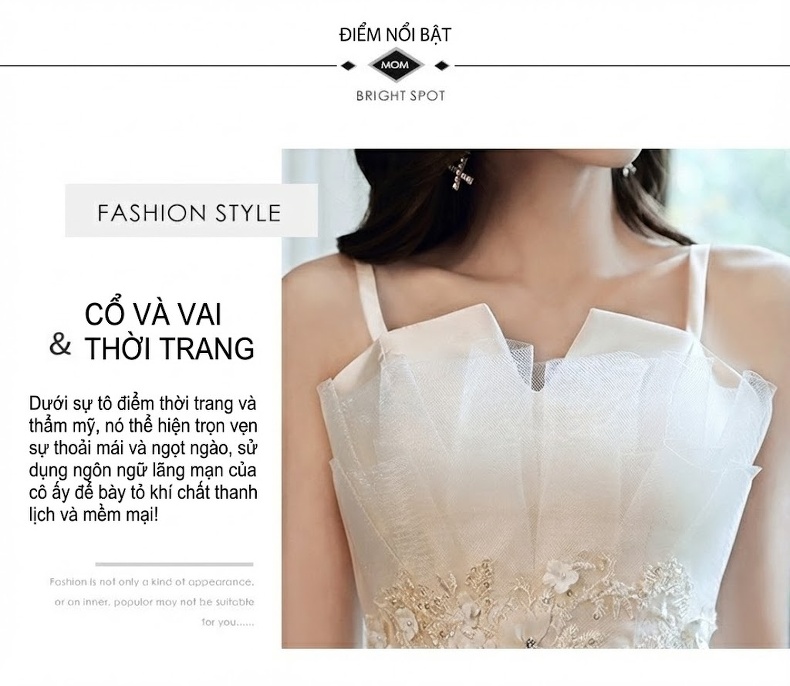 Váy Dạ Hội Nữ Dáng Dài Hai Dây Cổ Yếm Dự Tiệc Sang Trọng Màu Trắng Kem chi tiết 3