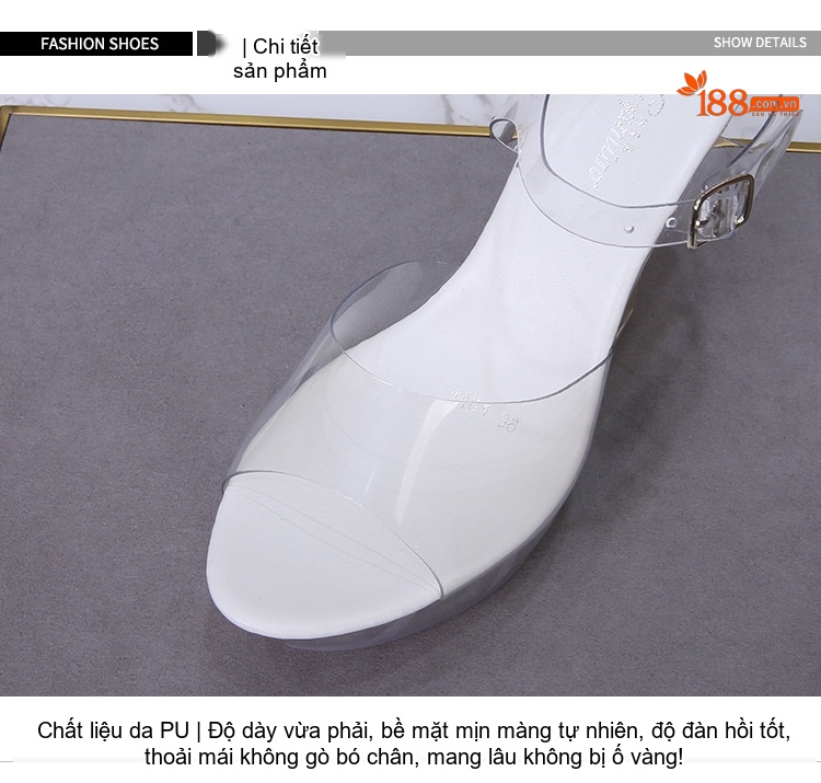 Giày Sandal Cao Gót Nữ Đế Phát Sáng Quai Trong Suốt Gót Cao 10cm chi tiết 4