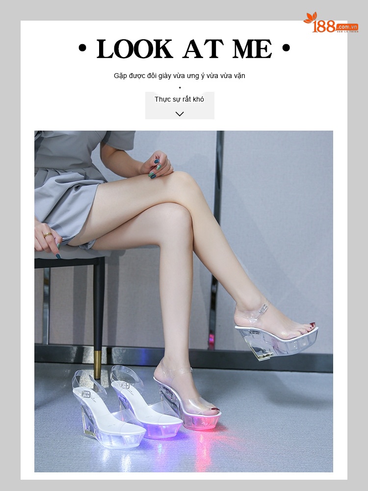 Giày Sandal Cao Gót Nữ Đế Phát Sáng Quai Trong Suốt Gót Cao 10cm chi tiết 1