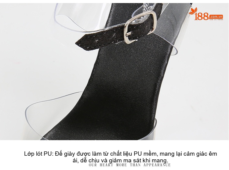 Giày Sandal Cao Gót Nữ Quai Trong Suốt Đế Xuồng 15cm Gót Cao 15cm Màu Đen, Đỏ, Hồng, Tím... chi tiết 7