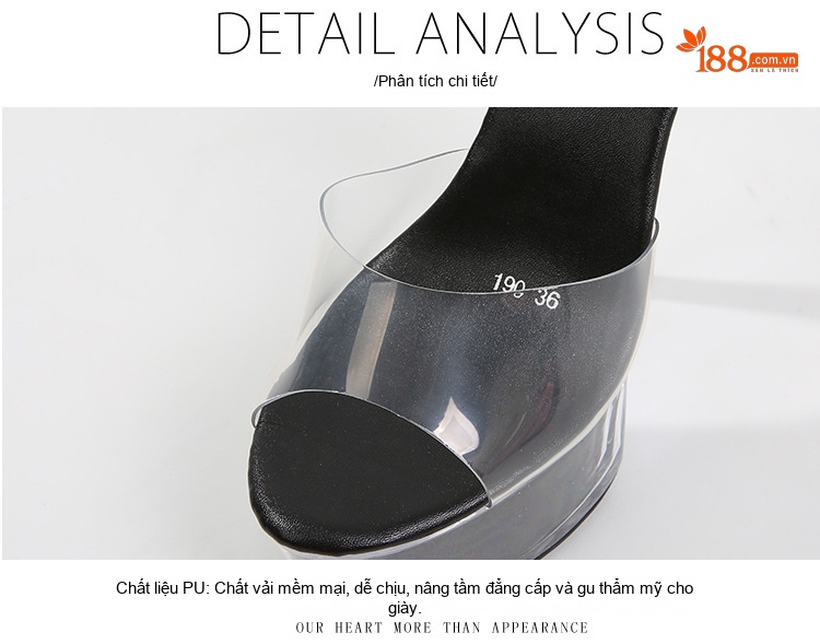 Giày Sandal Cao Gót Nữ Quai Trong Suốt Đế Xuồng 15cm Gót Cao 15cm Màu Đen, Đỏ, Hồng, Tím... chi tiết 3