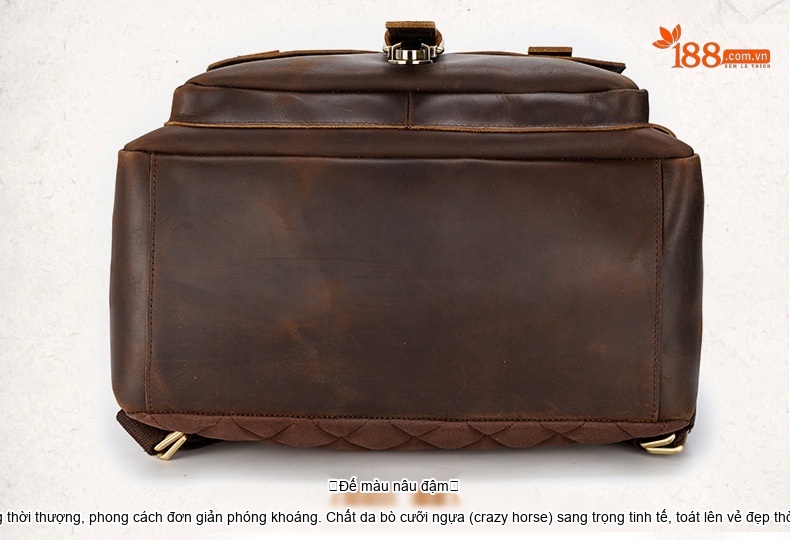 Balo Laptop 17 Inch Da Thật Phong Cách Retro Âu Mỹ Màu Nâu chi tiết 14