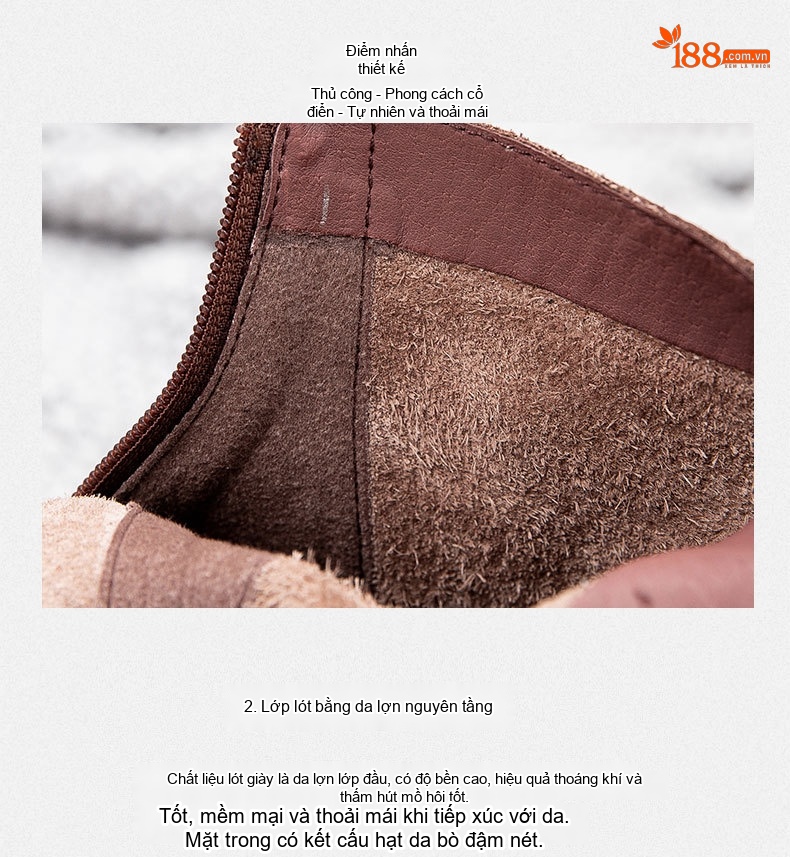 Boot Nữ Cổ Cao Da Bò Đế Xuồng Thủ Công Chiều Cao Đế Khoảng 5cm Màu Nâu, Đen chi tiết 9