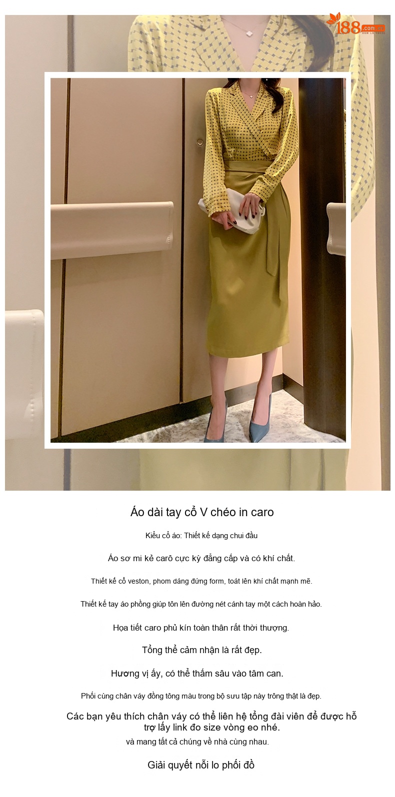 Áo Sơ Mi Nữ Dài Tay Cổ Bẻ Họa Tiết Caro Vàng chi tiết 1