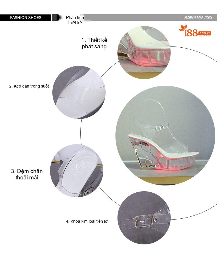 Giày Sandal Cao Gót Nữ Đế Phát Sáng Quai Trong Suốt Gót Cao 10cm chi tiết 3