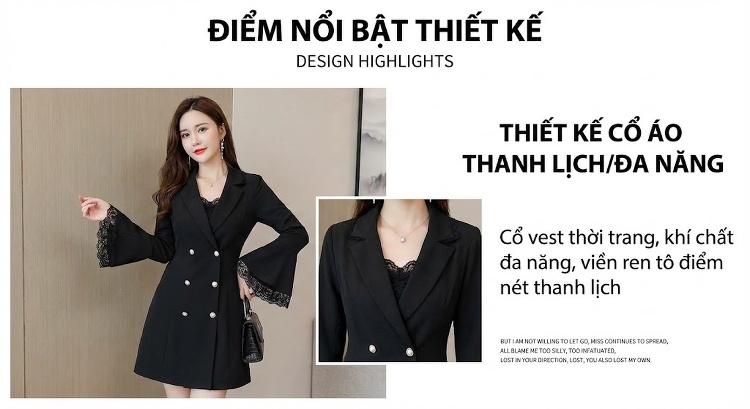 Váy Đầm Tay Loe Nữ Dáng Ôm Hàn Quốc Cổ Ren Màu Đen chi tiết 3