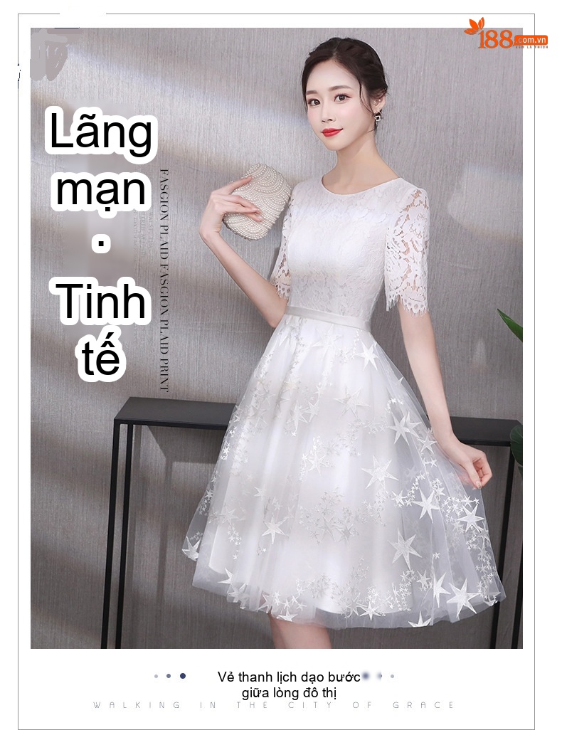 Váy Dạ Hội Nữ Tay Lỡ dáng chữ A Thanh Lịch Màu Trắng chi tiết 1