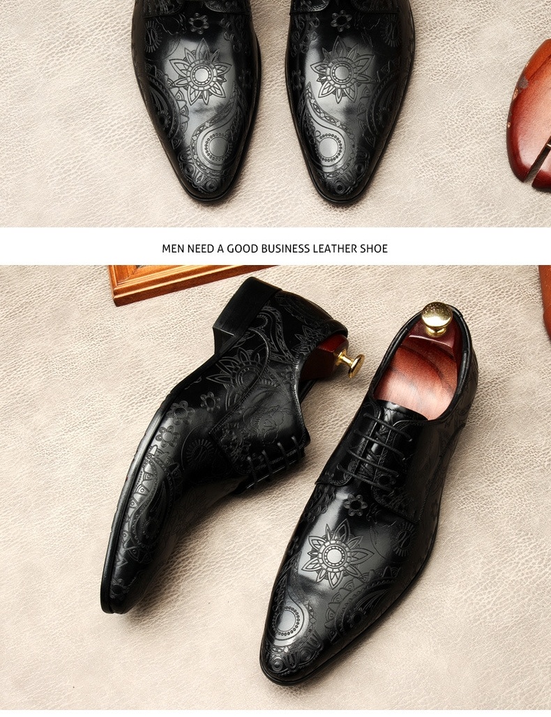 Giày Oxford Nam Da Bò Mũi Nhọn Buộc Dây Phong Cách Anh Chiều Cao Đế Khoảng 3cm Màu Đen, Nâu, Đỏ Rượu chi tiết 2