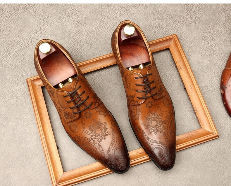 Giày Oxford Nam Da Bò Mũi Nhọn Buộc Dây Phong Cách Anh Chiều Cao Đế Khoảng 3cm Màu Đen, Nâu, Đỏ Rượu chi tiết 6