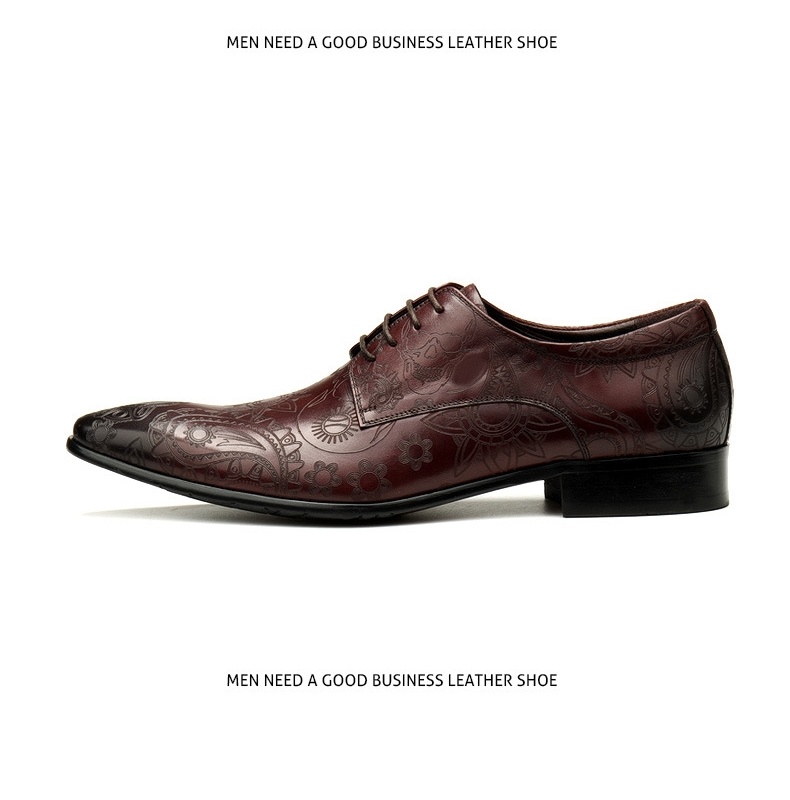 Giày Oxford Nam Da Bò Mũi Nhọn Buộc Dây Phong Cách Anh Chiều Cao Đế Khoảng 3cm Màu Đen, Nâu, Đỏ Rượu chi tiết 9