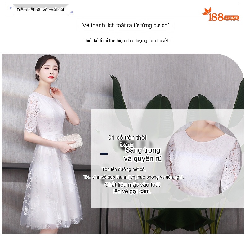 Váy Dạ Hội Nữ Tay Lỡ dáng chữ A Thanh Lịch Màu Trắng chi tiết 4
