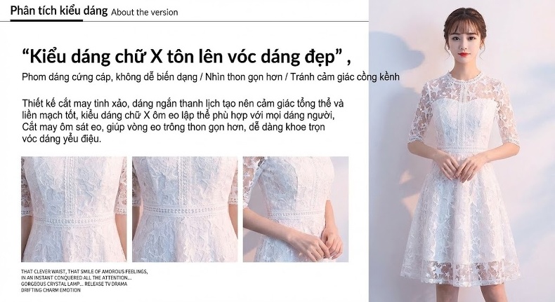 Váy Dạ Hội Nữ Tay Lỡ dáng chữ A Thanh Lịch Màu Trắng chi tiết 3