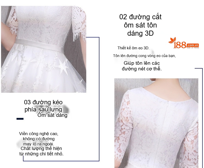 Váy Dạ Hội Nữ Tay Lỡ dáng chữ A Thanh Lịch Màu Trắng chi tiết 5