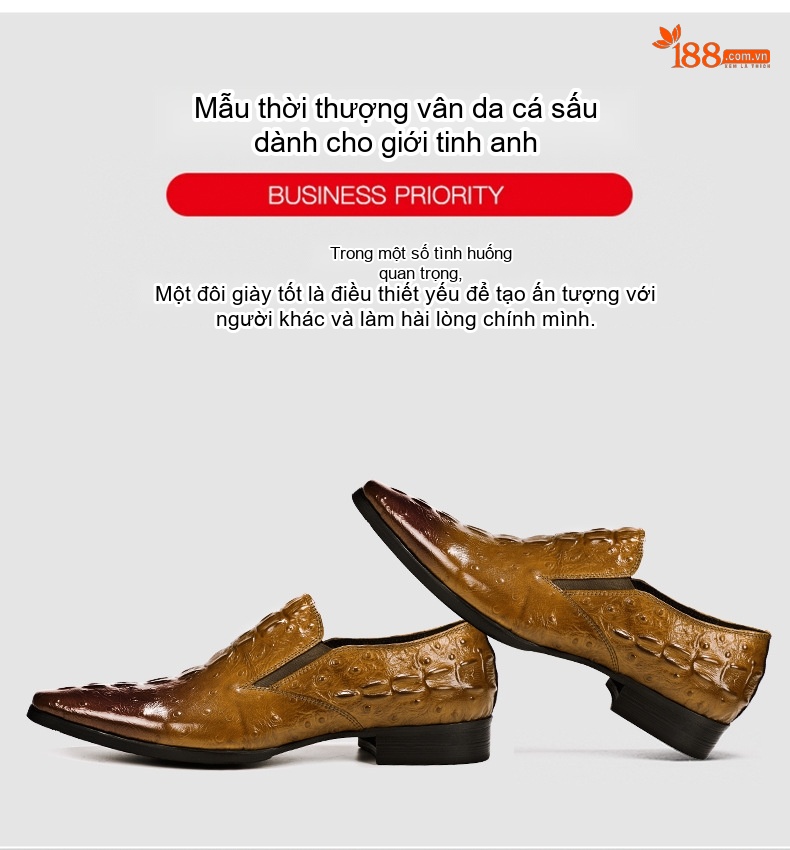 Giày Lười Nam Da Thật Vân Cá Sấu Chiều Cao Đế Khoảng 3cm Màu Đen, Nâu chi tiết 1