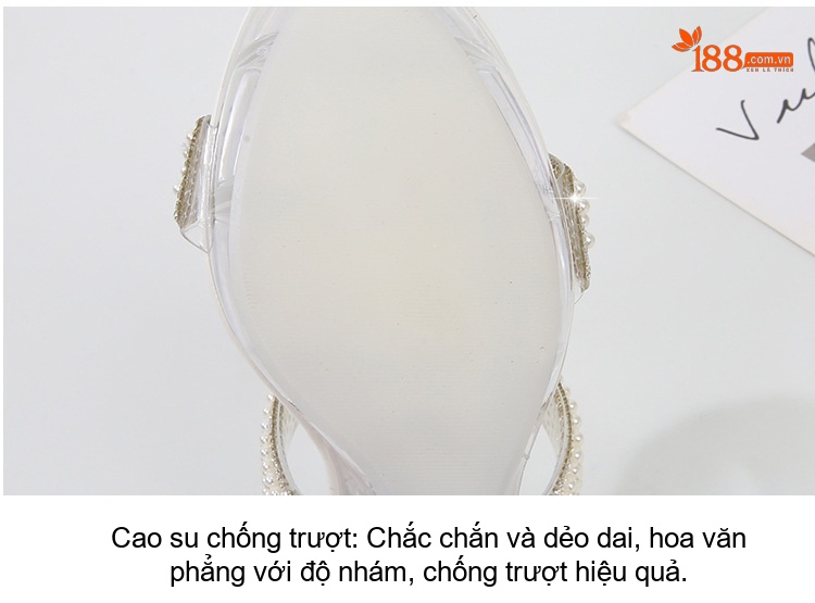 Giày Sandal Cao Gót Nữ Quai Ngang Đính Đá Gót Cao 10cm Màu Trắng, Bạc chi tiết 5