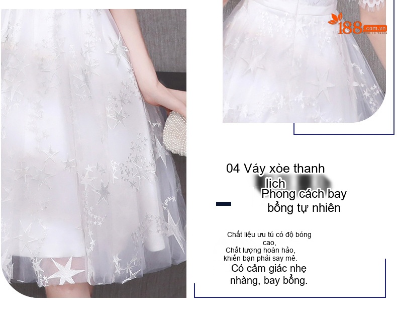 Váy Dạ Hội Nữ Tay Lỡ dáng chữ A Thanh Lịch Màu Trắng chi tiết 6