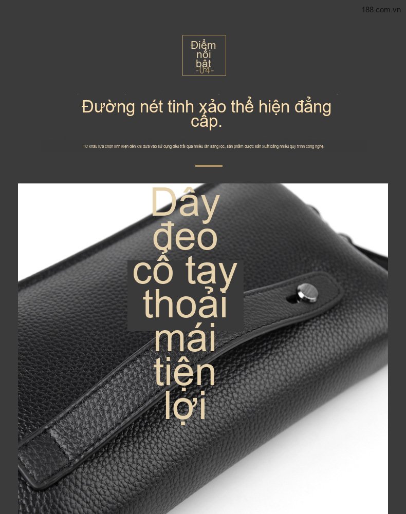 Ví Cầm Tay Nam Da Thật Khóa Bấm Phong Cách Retro Màu Đen chi tiết 8