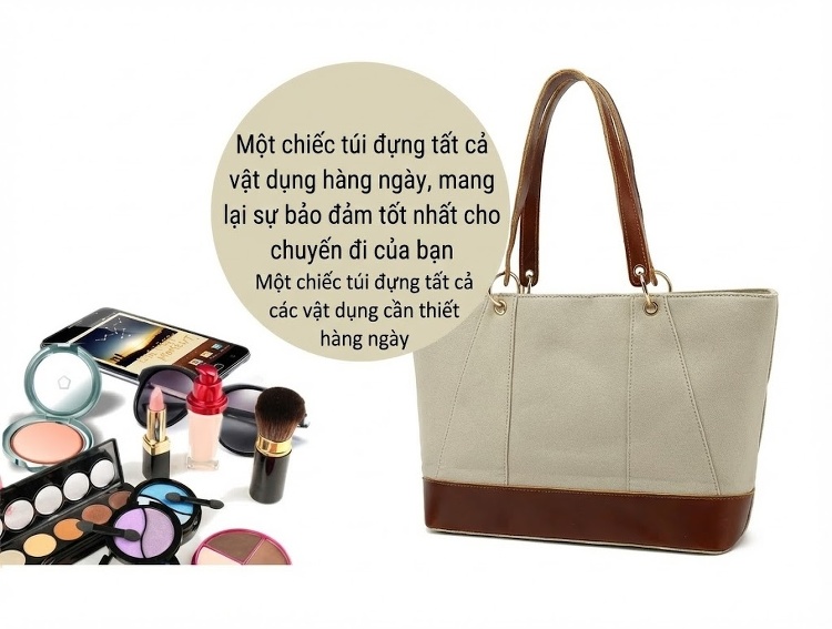 Túi Tote Nữ Vải Canvas Da Thật Đeo Vai, Đeo Chéo Chống Nước Màu Nâu, Đen, Be chi tiết 15