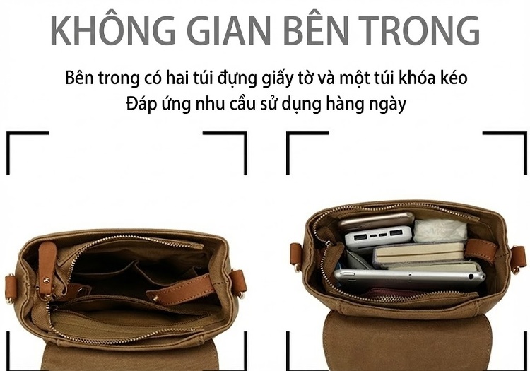 Balo Nữ Vải Canvas Da Thật Túi Đeo Vai Kiểu Dáng Nhỏ Màu Nâu, Hồng, Trắng, Đen... chi tiết 14
