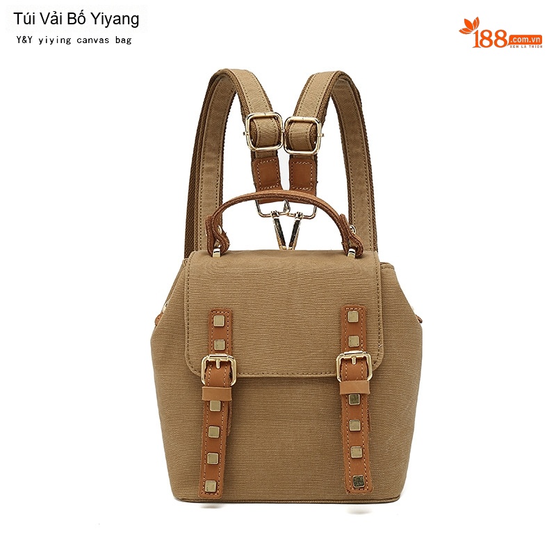 Balo Nữ Vải Canvas Da Thật Túi Đeo Vai Kiểu Dáng Nhỏ Màu Nâu, Hồng, Trắng, Đen...