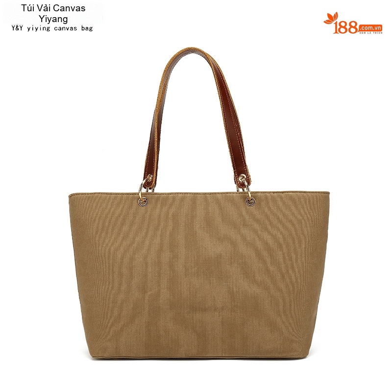 Túi Tote Nữ Vải Canvas Da Thật Đeo Vai, Đeo Chéo Chống Nước Màu Nâu, Đen, Be